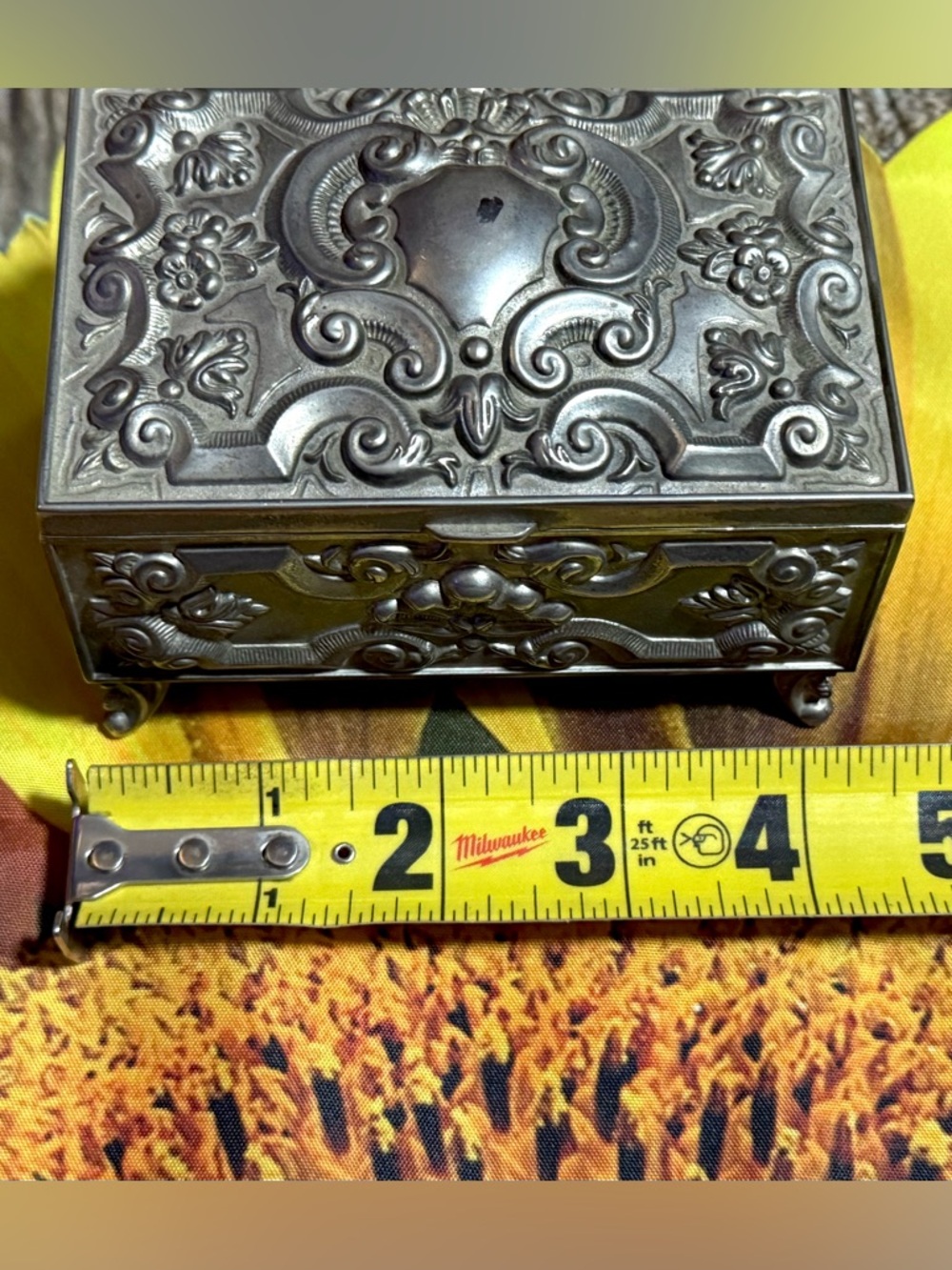 Vintage Art Nouveau Style Silver Plated Jewerly Box Trinket Box Blue Velvet - Picture 14 of 15